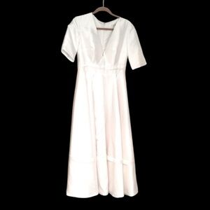 Ada’s Bridal Simple Flowy White Satin Maxi Midi Short Sleeve Wedding Dress Sz 8